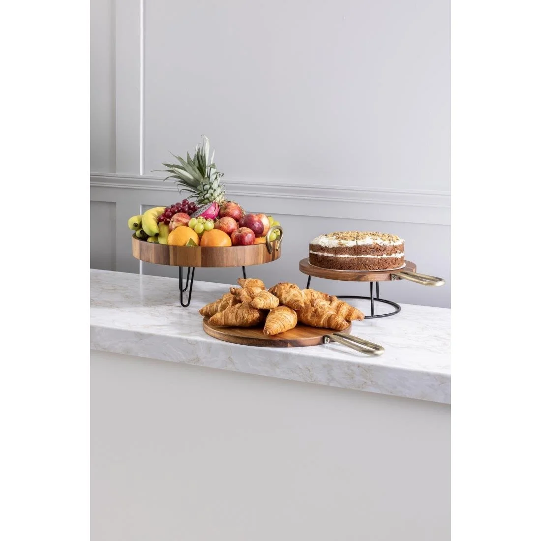 Olympia Round Tray Acacia Wood with Metal Handles 440x405x100mm - Image 9