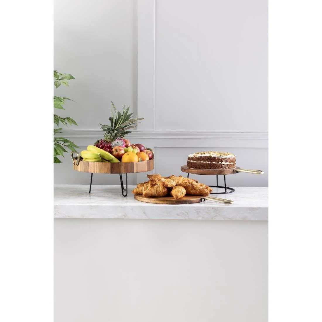 Olympia Round Tray Acacia Wood with Metal Handles 440x405x100mm - Image 10