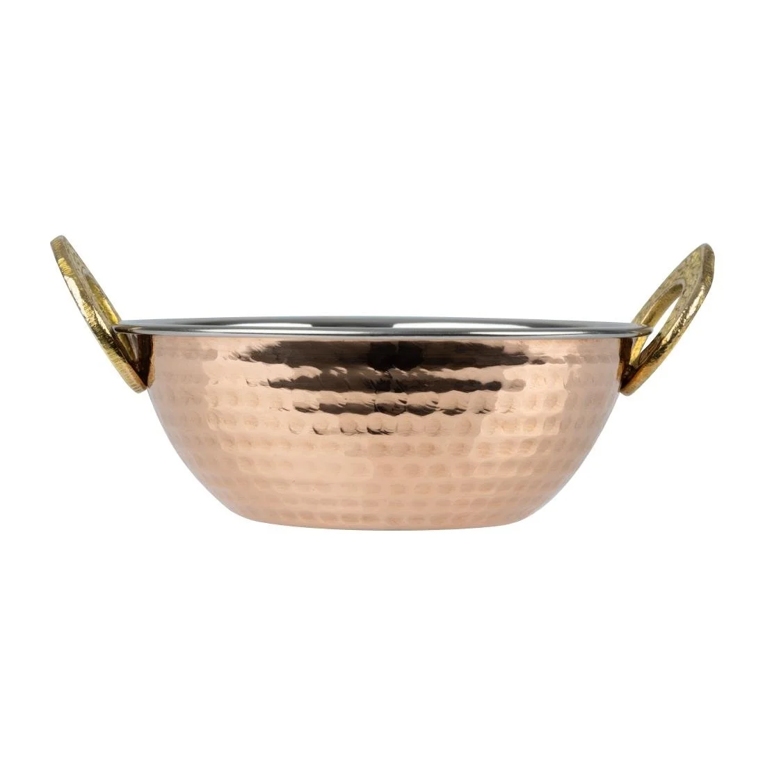 Olympia Copper Kadai Dish Stainless Steel Brass Handles 400ml - Image 3