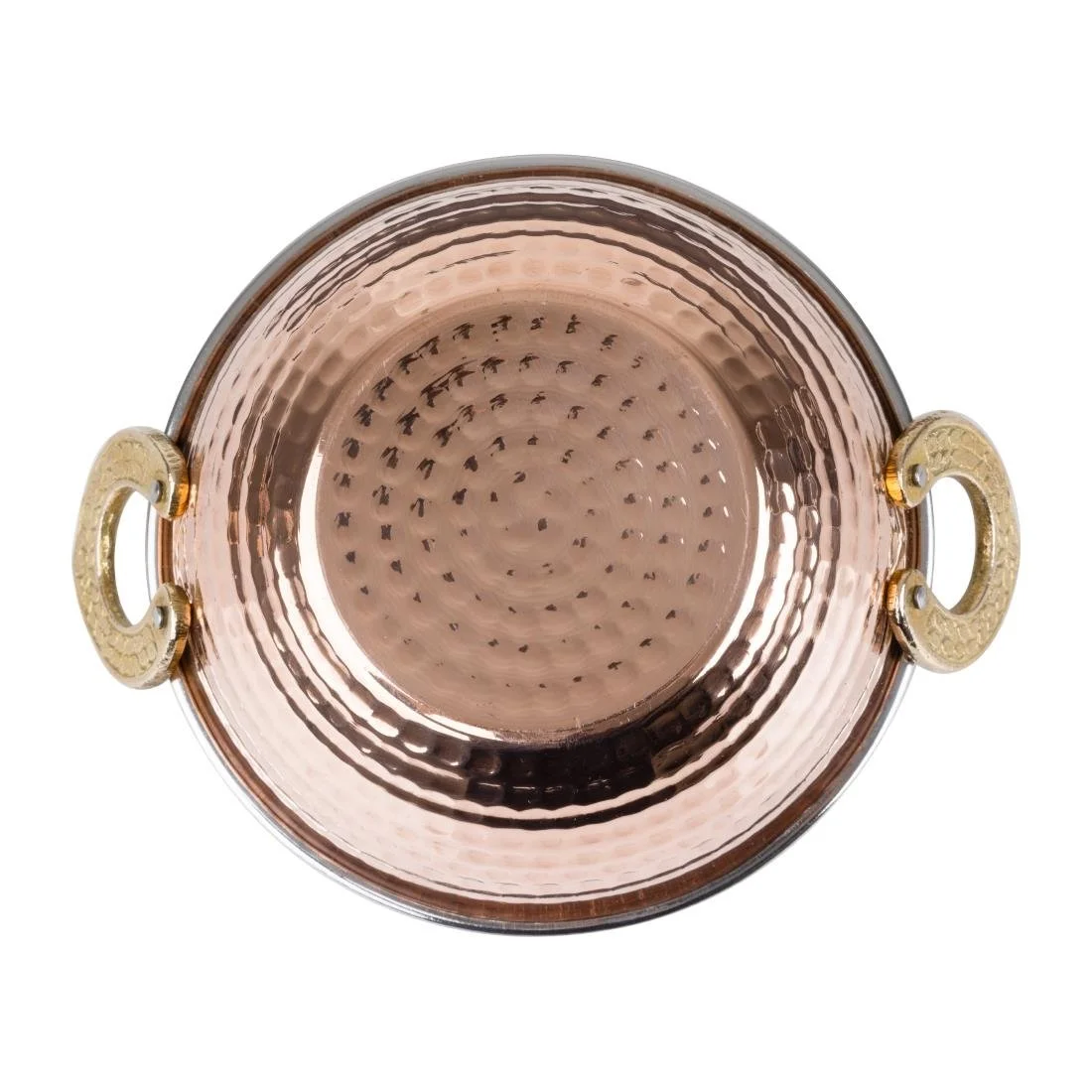 Olympia Copper Kadai Dish Stainless Steel Brass Handles 400ml - Image 5