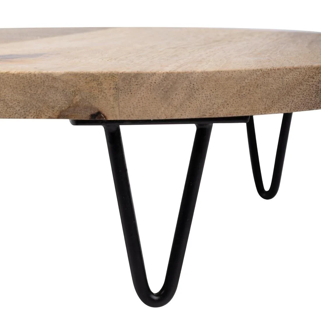 Olympia Round Handled Display Stand Mango Wood with Metal Legs 400x300x80mm - Image 2