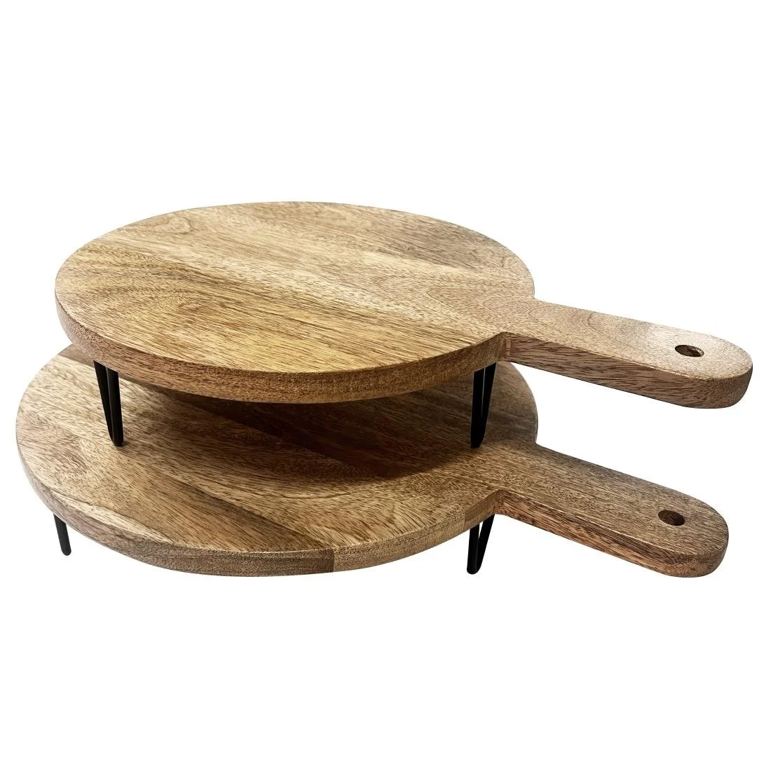 Olympia Round Handled Display Stand Mango Wood with Metal Legs 400x300x80mm - Image 4