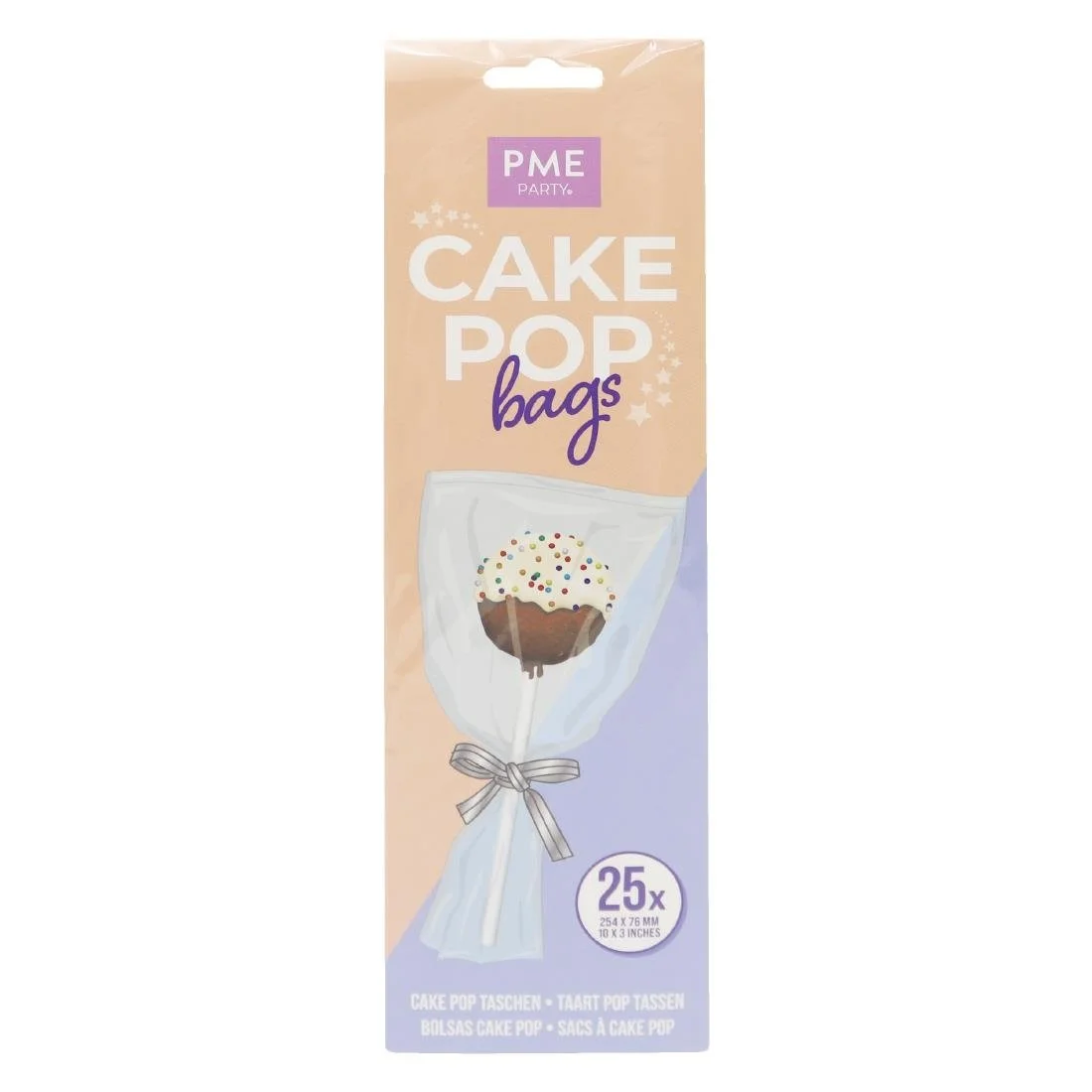 PME Cake Pop Bags with Silver Ties 254x76mm (25 Pack) - Image 1