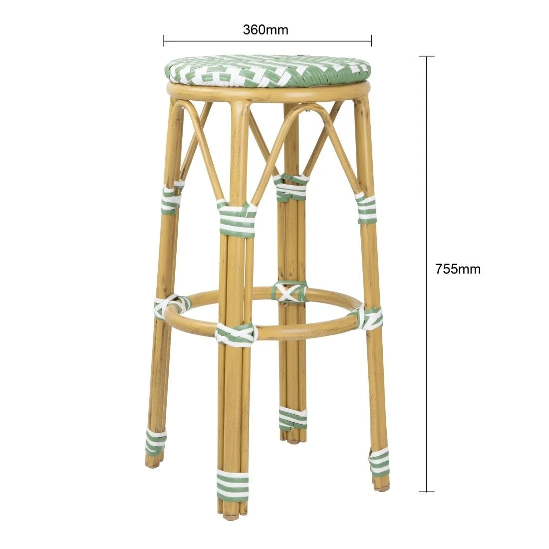 Bolero Parisian Style PE Rattan Bar Stools Light Green (2 Pack) - Image 2