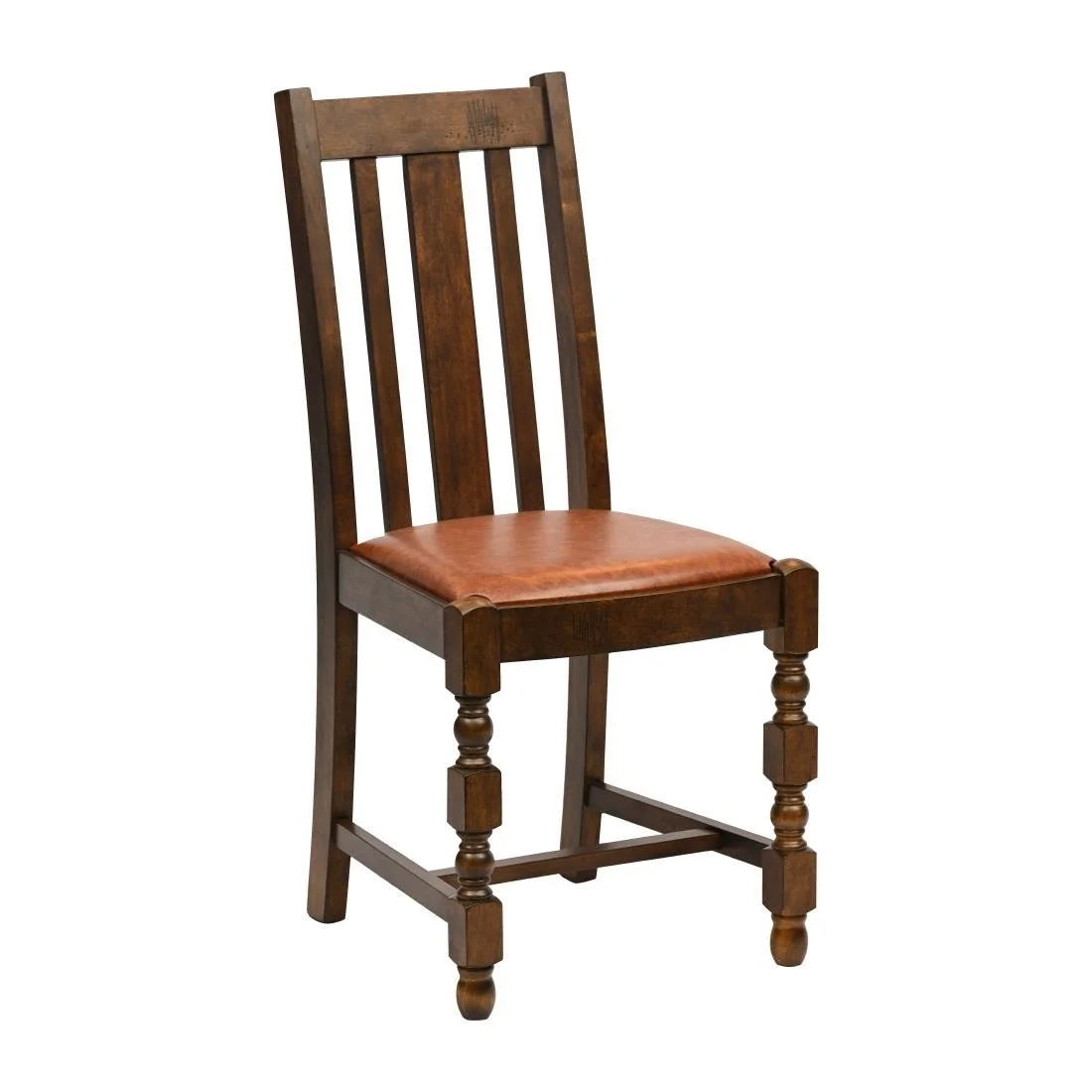 Thame Dining Chairs in Vintage Wood with Bison Tan Seat (6 Pack) - Image 1