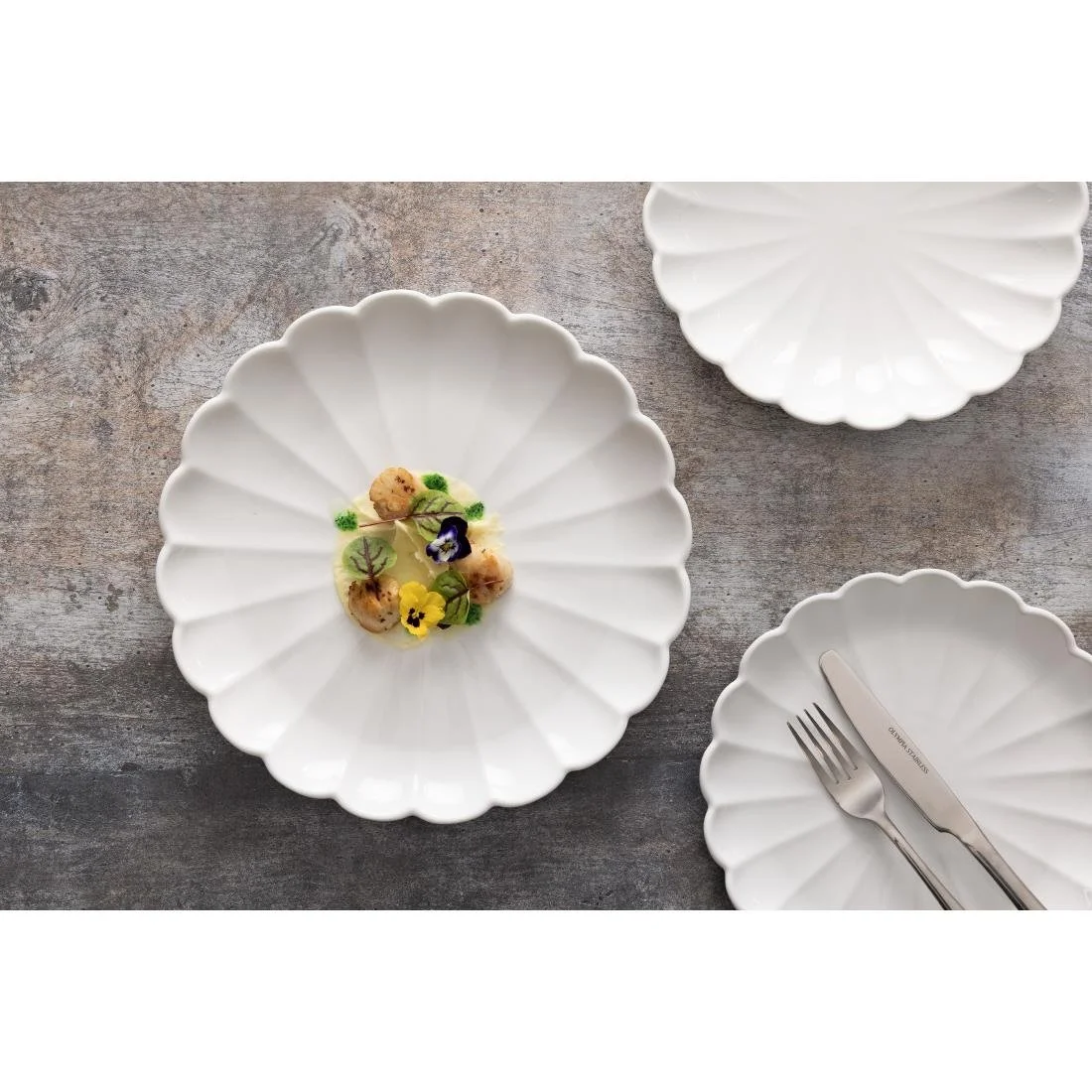 Olympia Bloom Scalloped Plates White 276mm (4 Pack) - Image 6