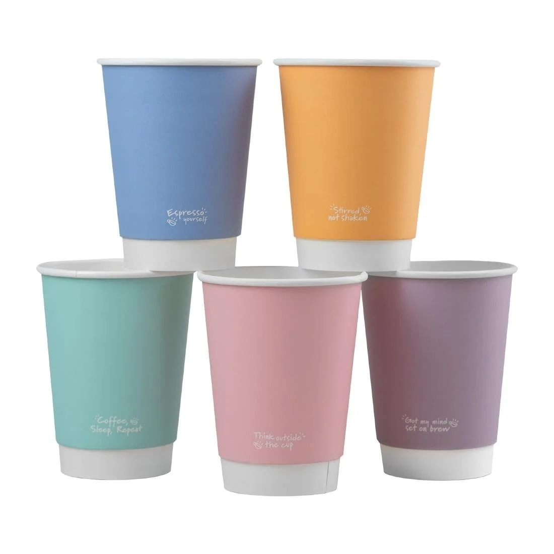 Vegware Feel Good Double Wall Hot Cups Pastel 8oz (500 Pack) - Image 1