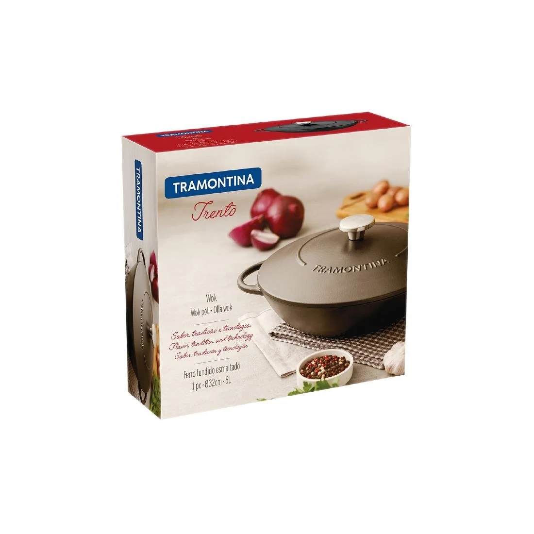 Tramontina Enamel Cast Iron Wok 32cm - Image 3