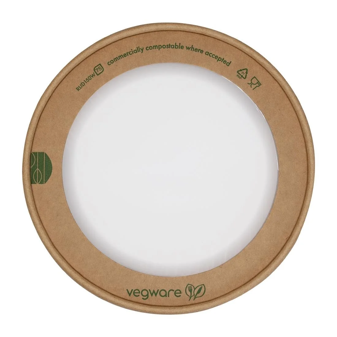 Vegware Round Paper Lids with Window Kraft 150-Series (300 Pack) - Image 1