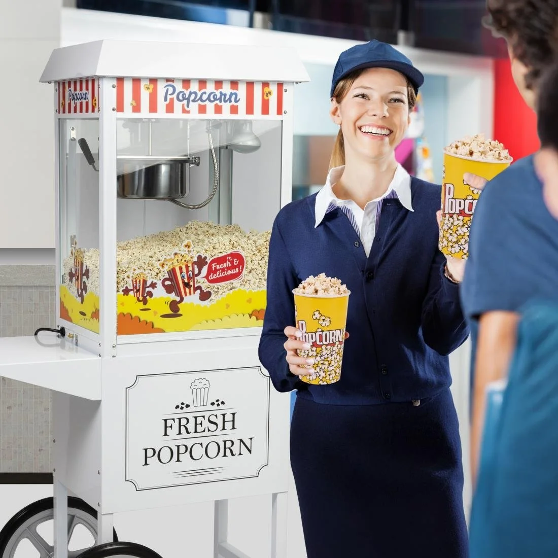 Haxro HX8837 Popcorn Machine and Cart White - Image 2