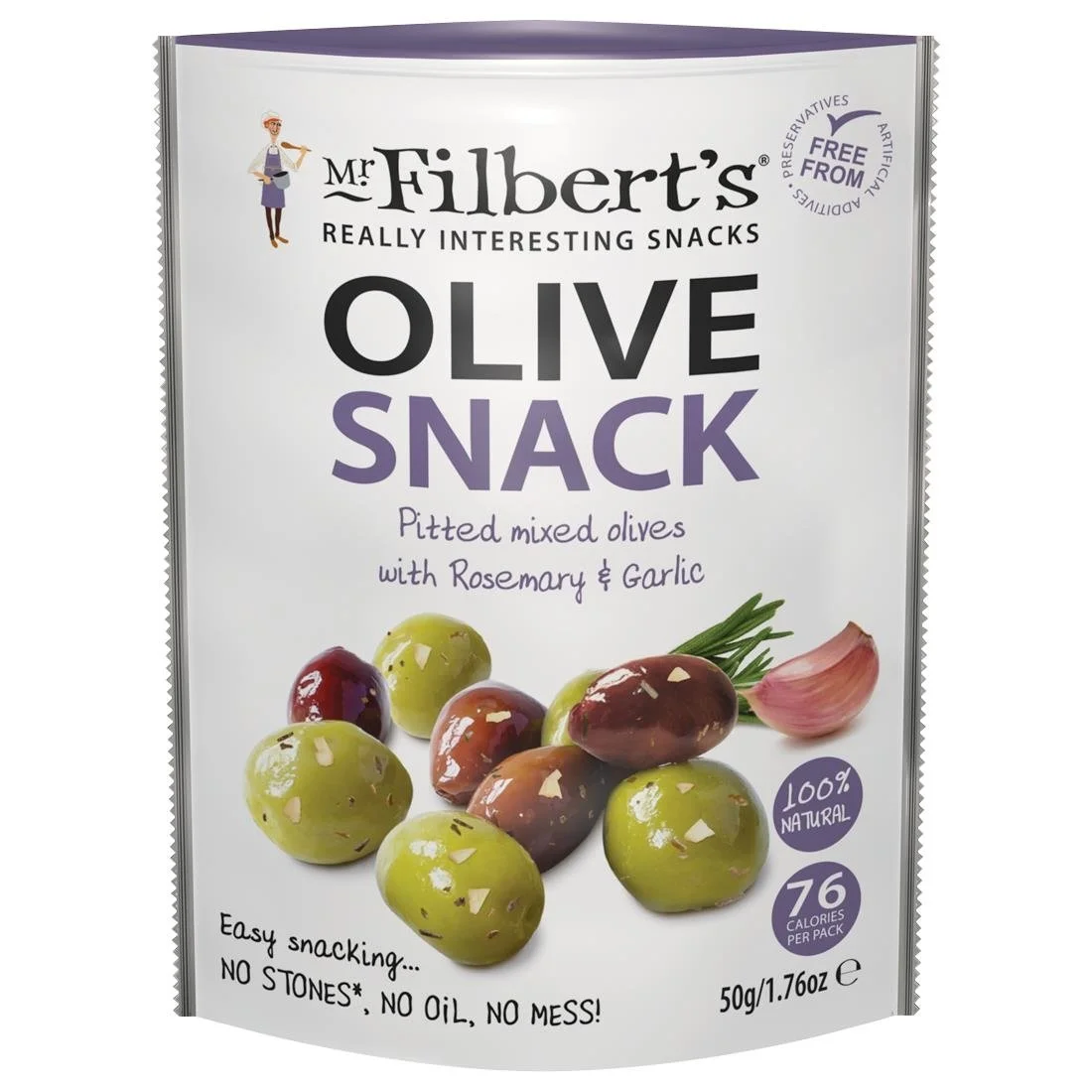 Mr Filbert's Grab and Go Rosemary & Garlic Olives (12 x 50g) - Image 1