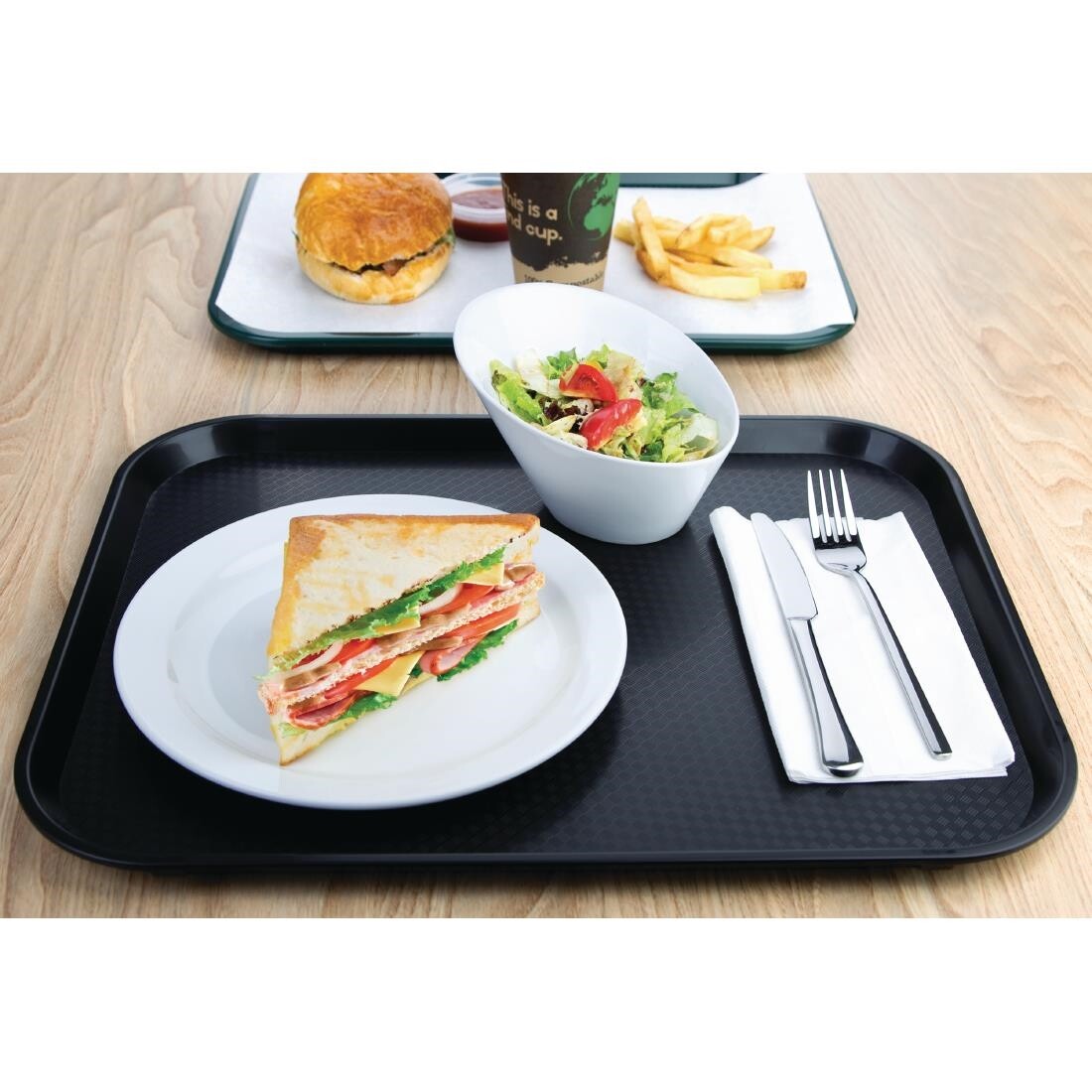 Kristallon Plastic Fast Food Tray Black Large