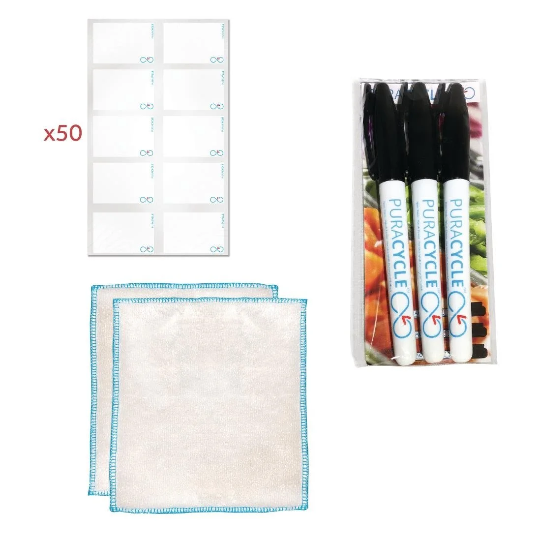 Puracycle Reusable Blank Label Pack (50 Labels, 2 Cloths) + Free Pens - Image 1
