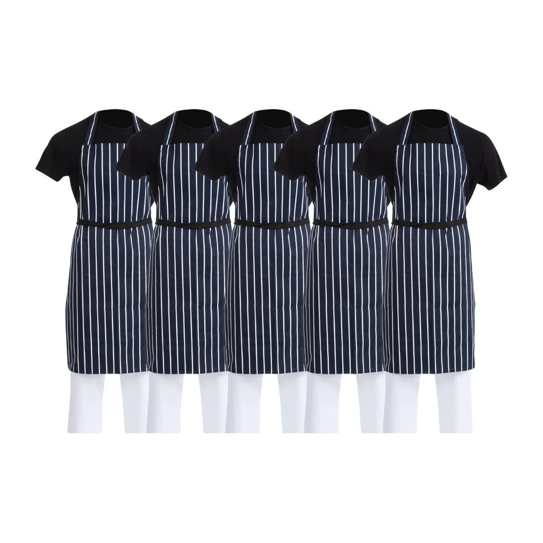 Whites Butchers Stripe Bib Aprons Blue/White (5 Pack) - Image 1