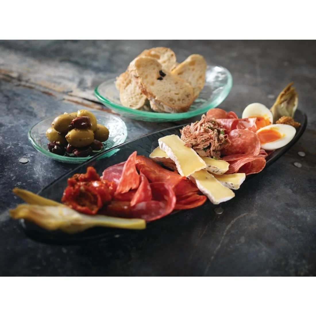 Steelite Scape Smoked Glass Oval Platters 400mm