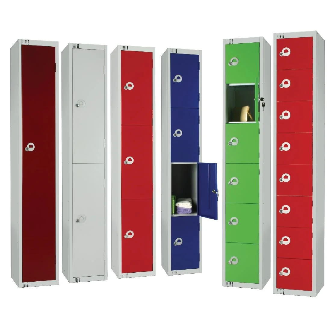 Elite Three Door Coin Return Locker with Sloping Top Red