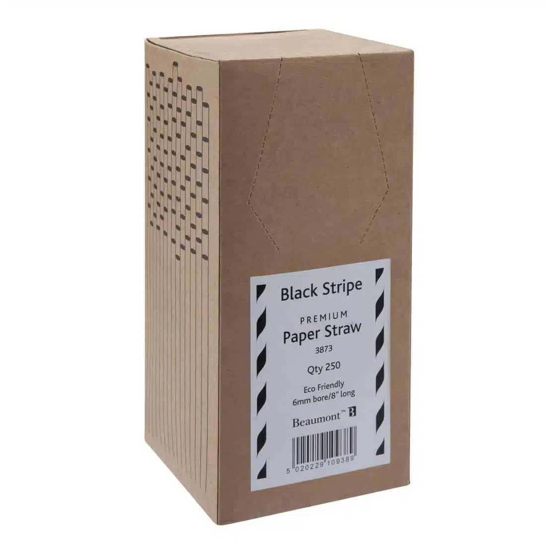 Beaumont Black & White Stripped Bore Paper Straw 8 Inch 6mm (Pack of 250) - Image 1