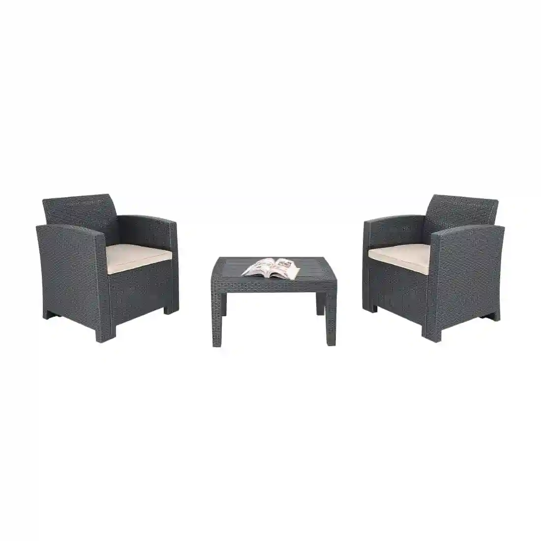 Bolero PP Armchair and Table Wicker Set Grey - Image 1