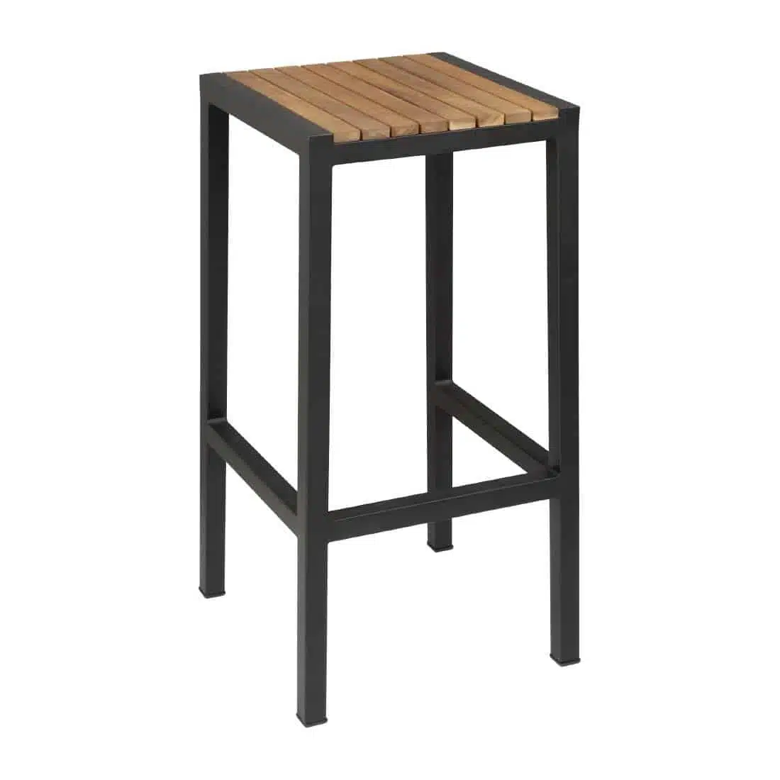 Bolero Black Steel & Acacia Wood Bar Stools (Pack of 2) - Image 1