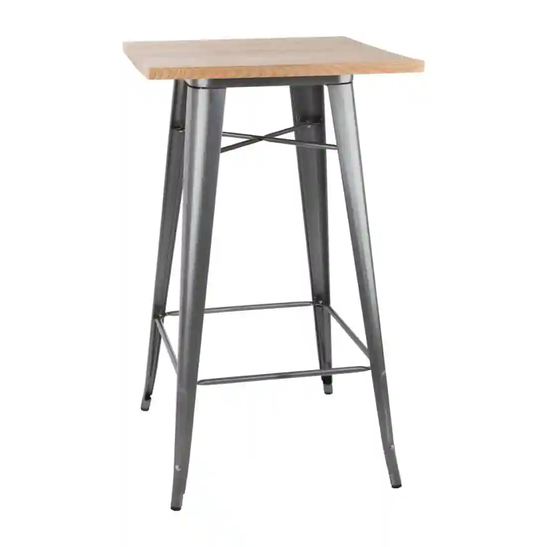 Bolero Bistro Bar Table with Wooden Top Gun Metal - Image 1