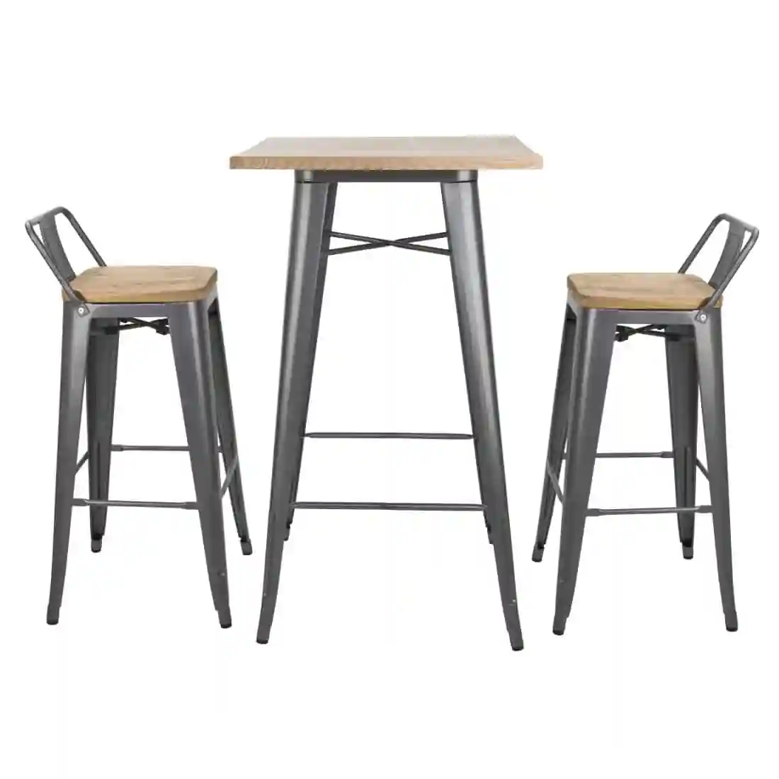 Bolero Bistro Bar Table with Wooden Top Gun Metal - Image 6