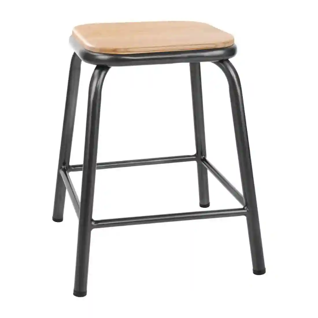 Bolero Cantina Low Stools with Wooden Seat Pad Metallic Grey (Pack of 4) - Image 1
