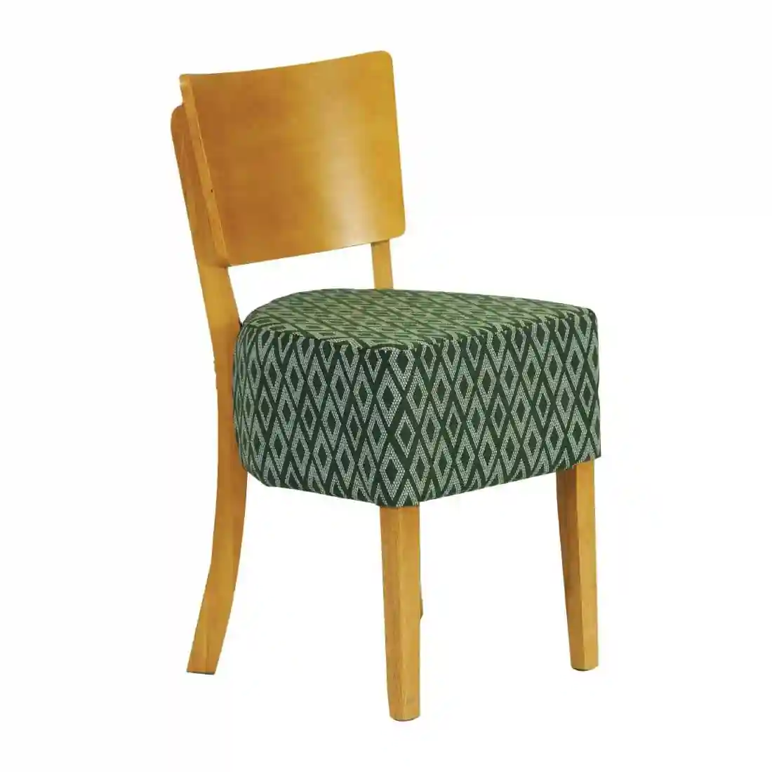 Asti Padded Soft Oak Dining Chair with Green Diamond Deep Padded Seat and Back (Pack of 2) - Image 1