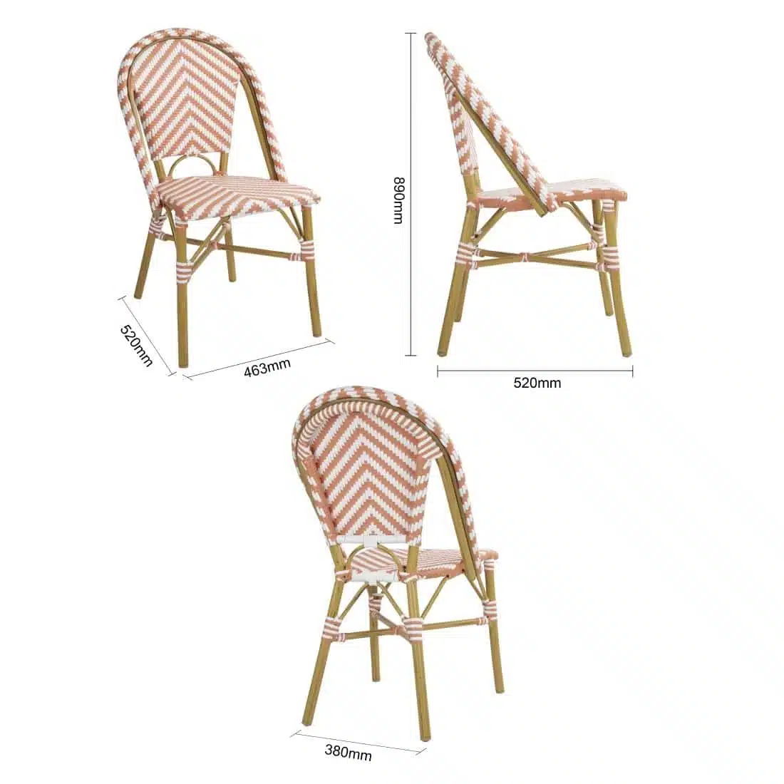 Bolero Parisian Style Rattan Side Chair Coral (Pack of 2) - Image 7