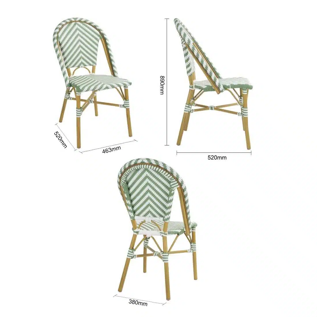 Bolero Parisian Style Rattan Side Chair Light Green (Pack of 2) - Image 7