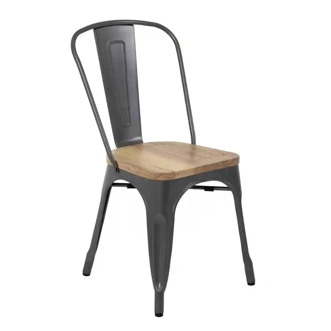 Bolero Bistro Side Chairs with Wooden Seat Pad Gun Metal (Pack of 4) - Image 1
