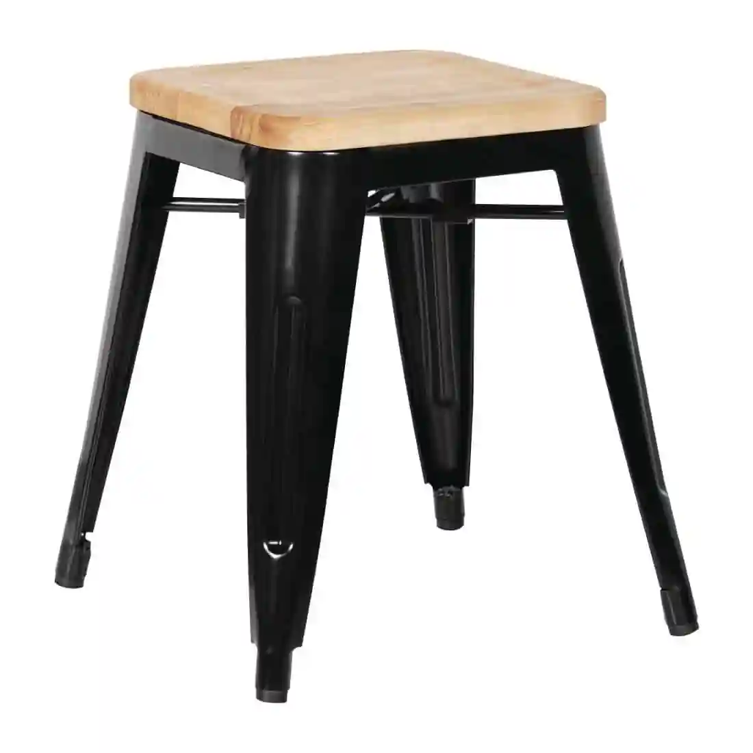Bolero Bistro Low Stools with Wooden Seat Pad Black (Pack of 4) - Image 1