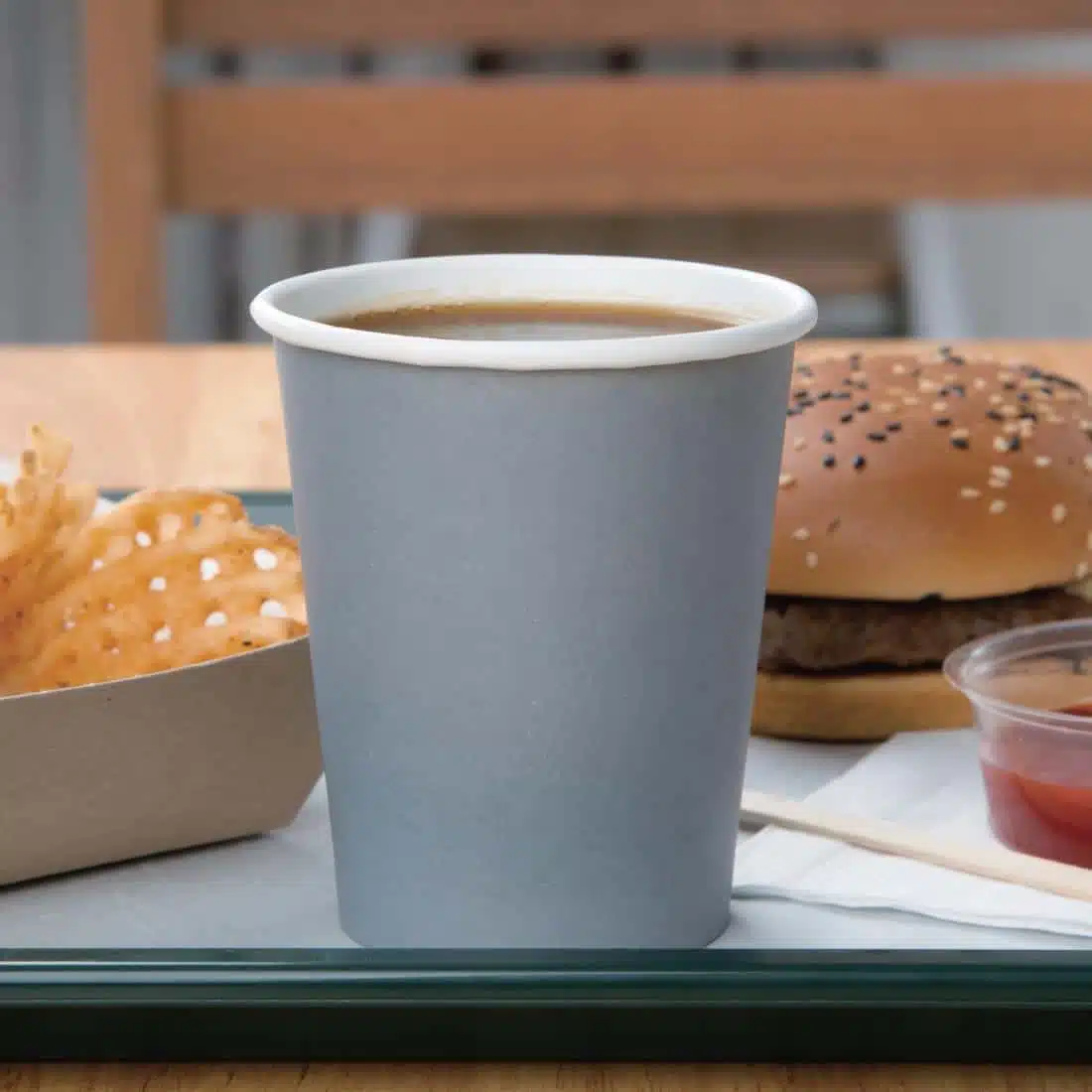 Fiesta Recyclable Coffee Cups Single Wall Charcoal 225ml / 8oz (Pack of 1000) - Image 4