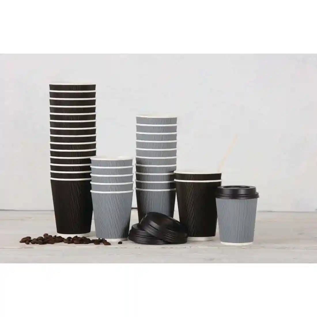 Fiesta Recyclable Coffee Cups Ripple Wall Charcoal 225ml / 8oz (Pack of 25) - Image 5