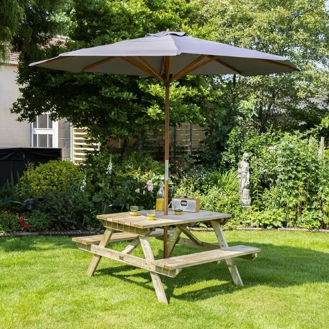 Rowlinson Picnic Table 4ft with Grey Parasol 2.7m - Image 8