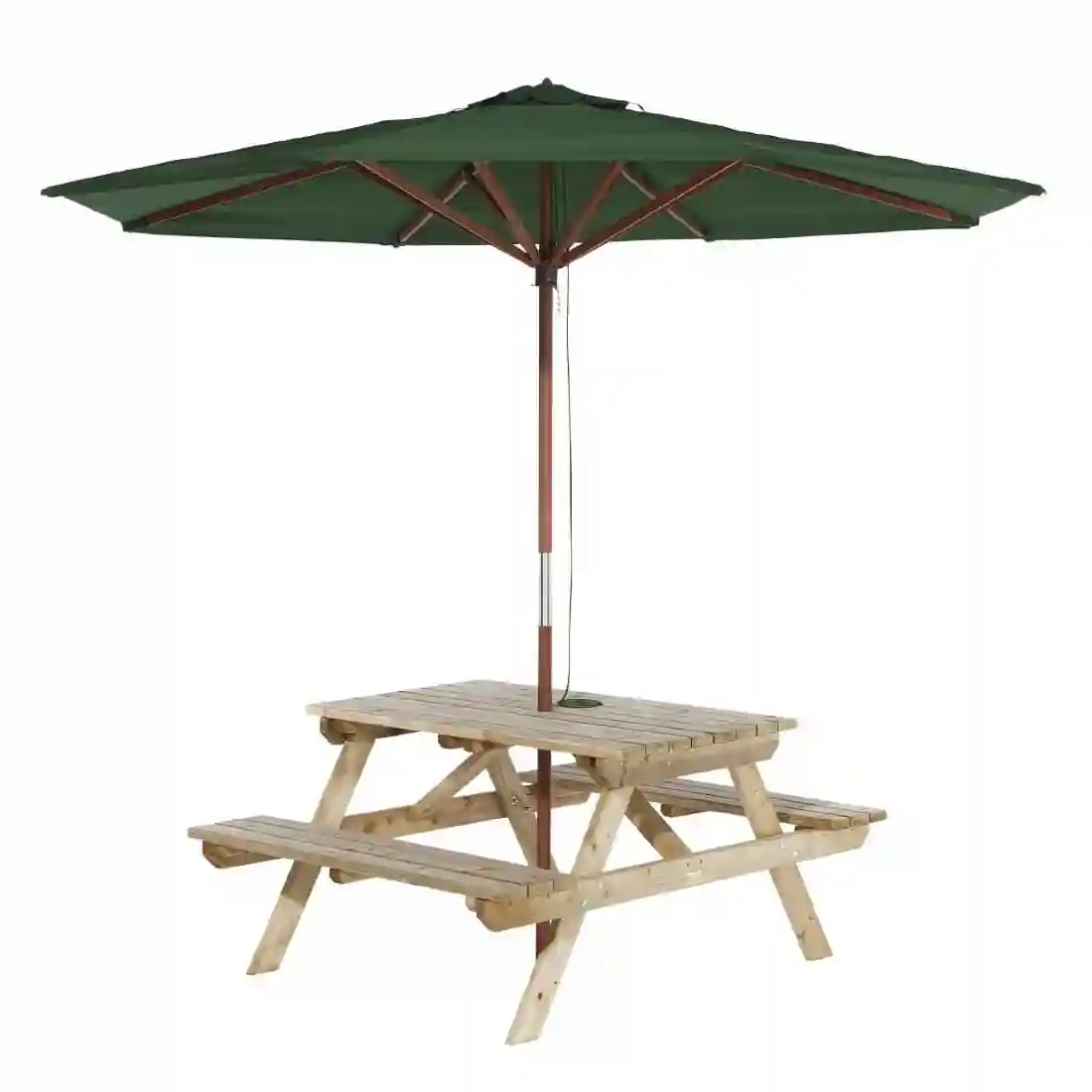 Rowlinson Picnic Table 6ft With Green Parasol 2.7m - Image 1