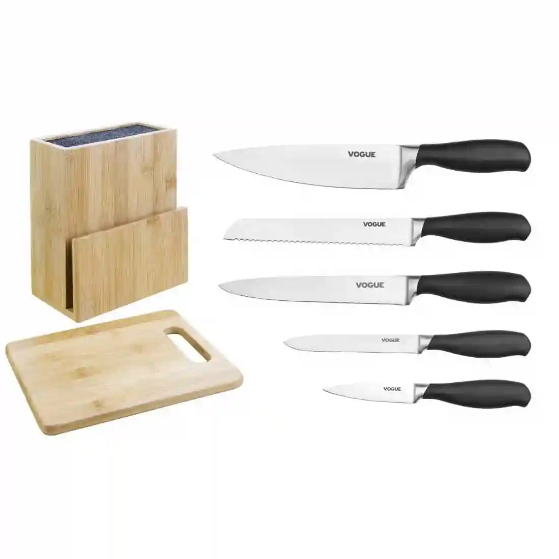 Vogue Prep Like A Pro 5-Piece Soft-Grip Knife Set With Knife Block and Chopping Board - Image 1