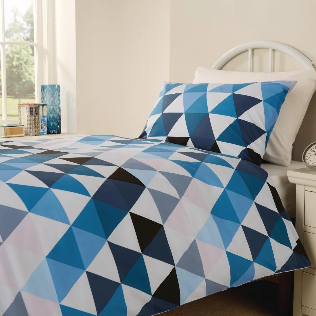 Mitre Essentials Geo Bedding Set Blue - Image 1