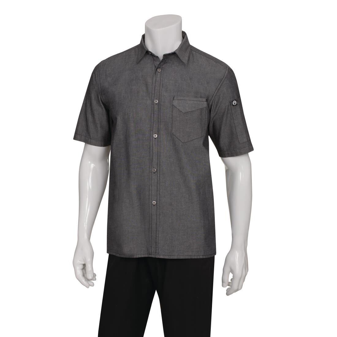 Chef Works Unisex Detroit Denim Short Sleeve Shirt Black M