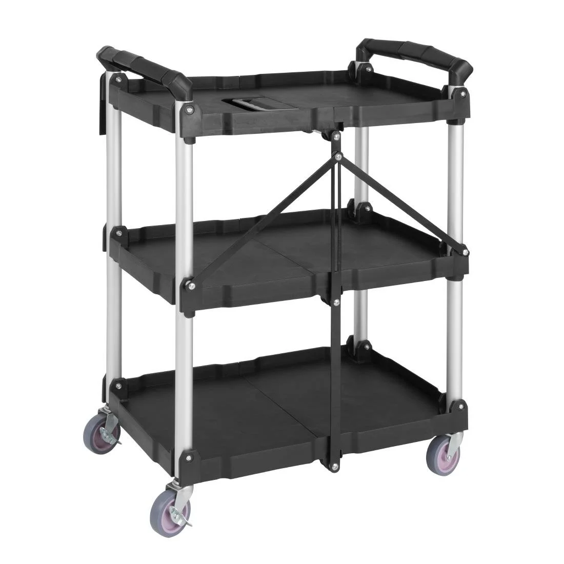 Vogue 3 Tier PP Folding Trolley Black Small - Image 2