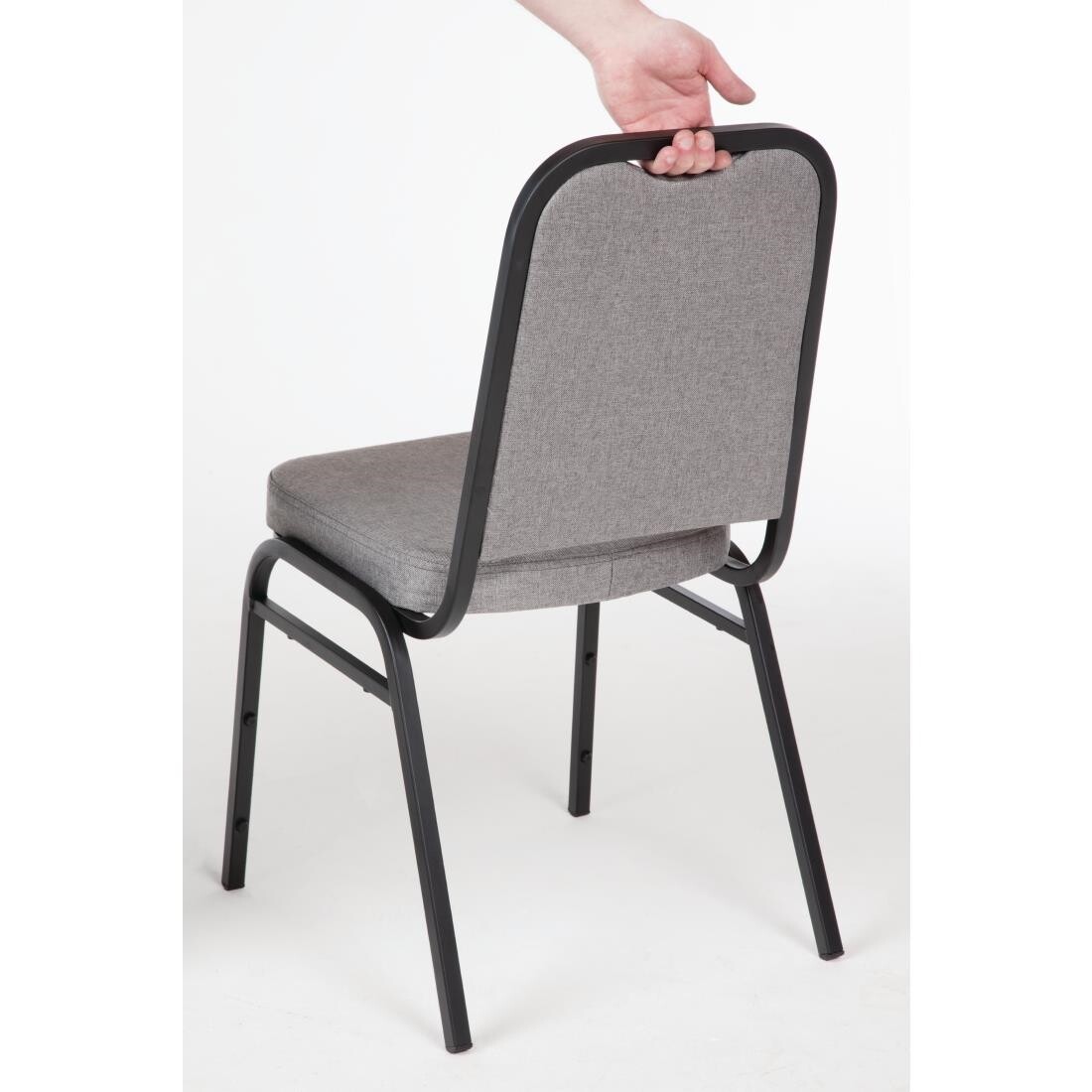 Bolero Steel Banqueting Chair Square Back with Grey Plain Cloth Pack 4