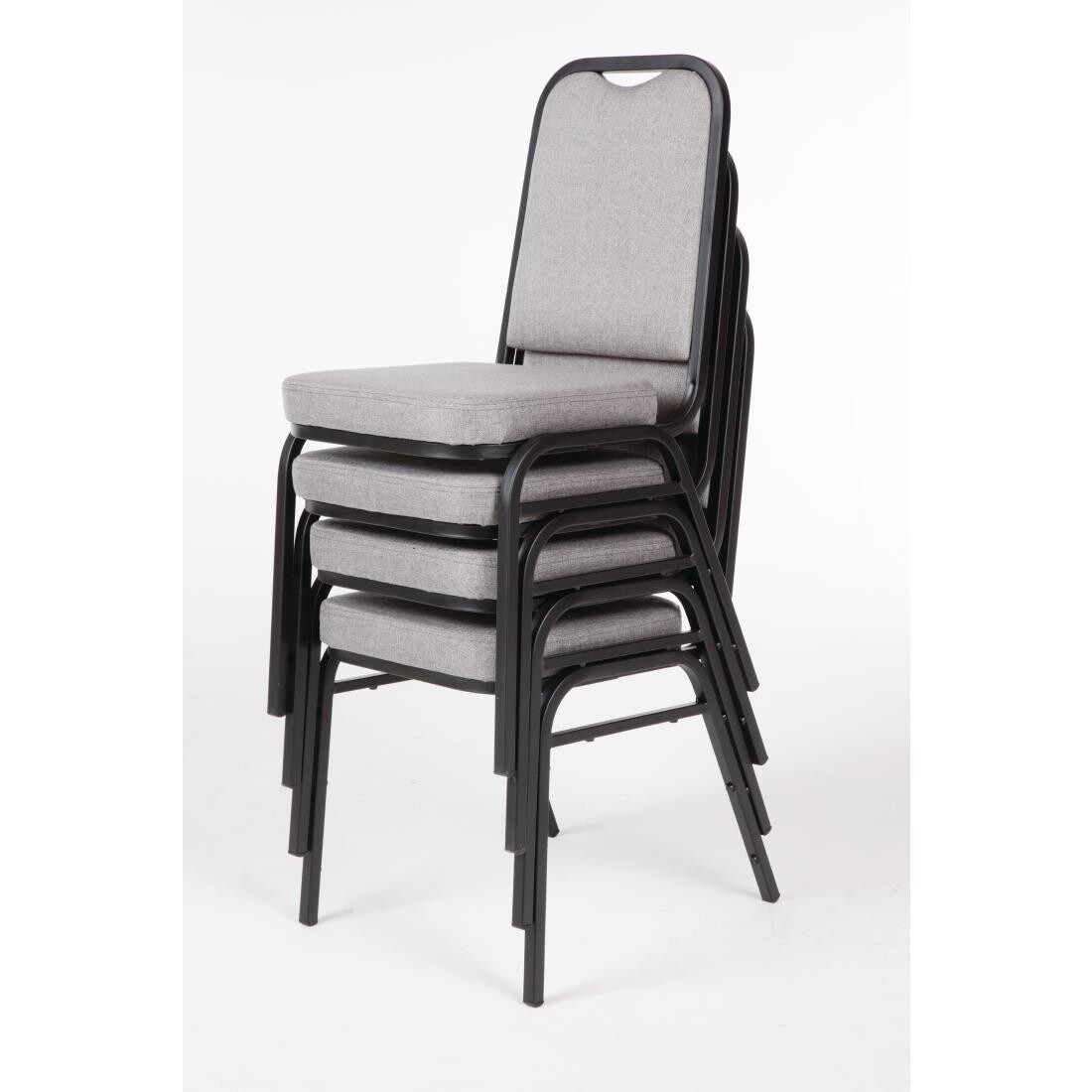 Bolero Steel Banqueting Chair Square Back with Grey Plain Cloth Pack 4