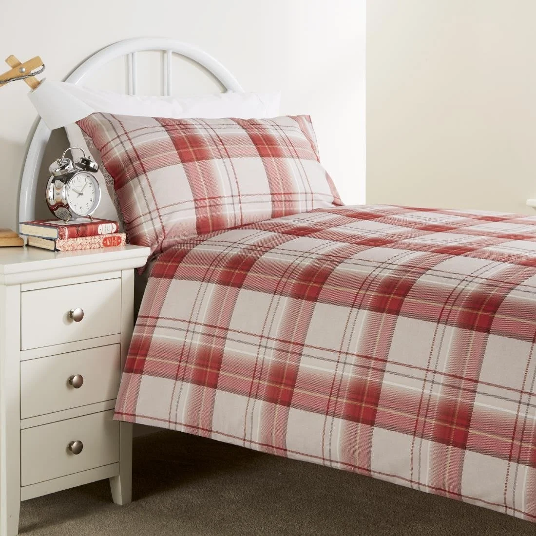 Mitre Essentials Chatsworth Hardwick Taupe/Connel Claret Duvet Cover - Single - Image 1