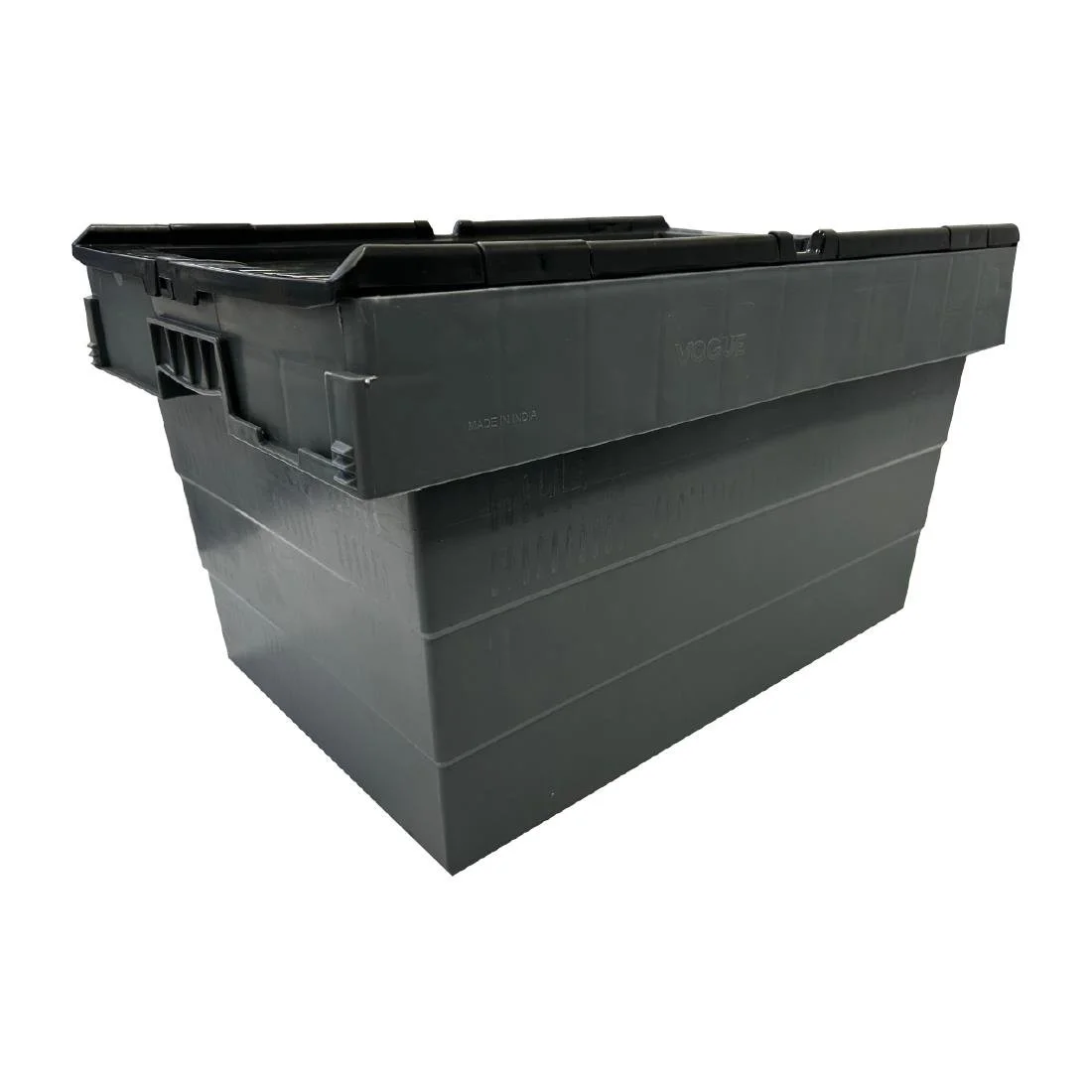 Vogue Plastic Transport Storage Crate with Attached Lid 600x400x320mm - Image 2