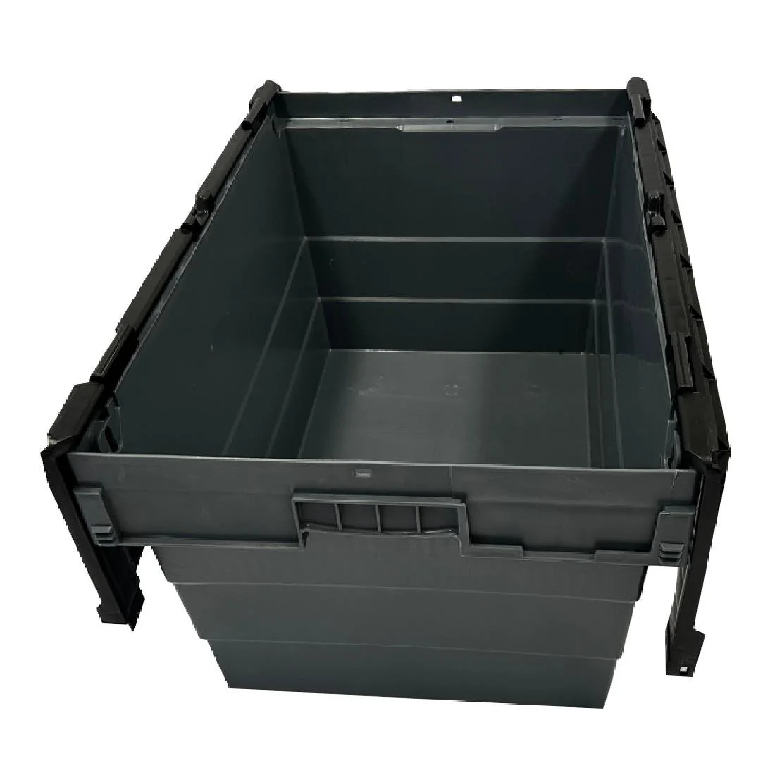 Vogue Plastic Transport Storage Crate with Attached Lid 600x400x320mm - Image 3
