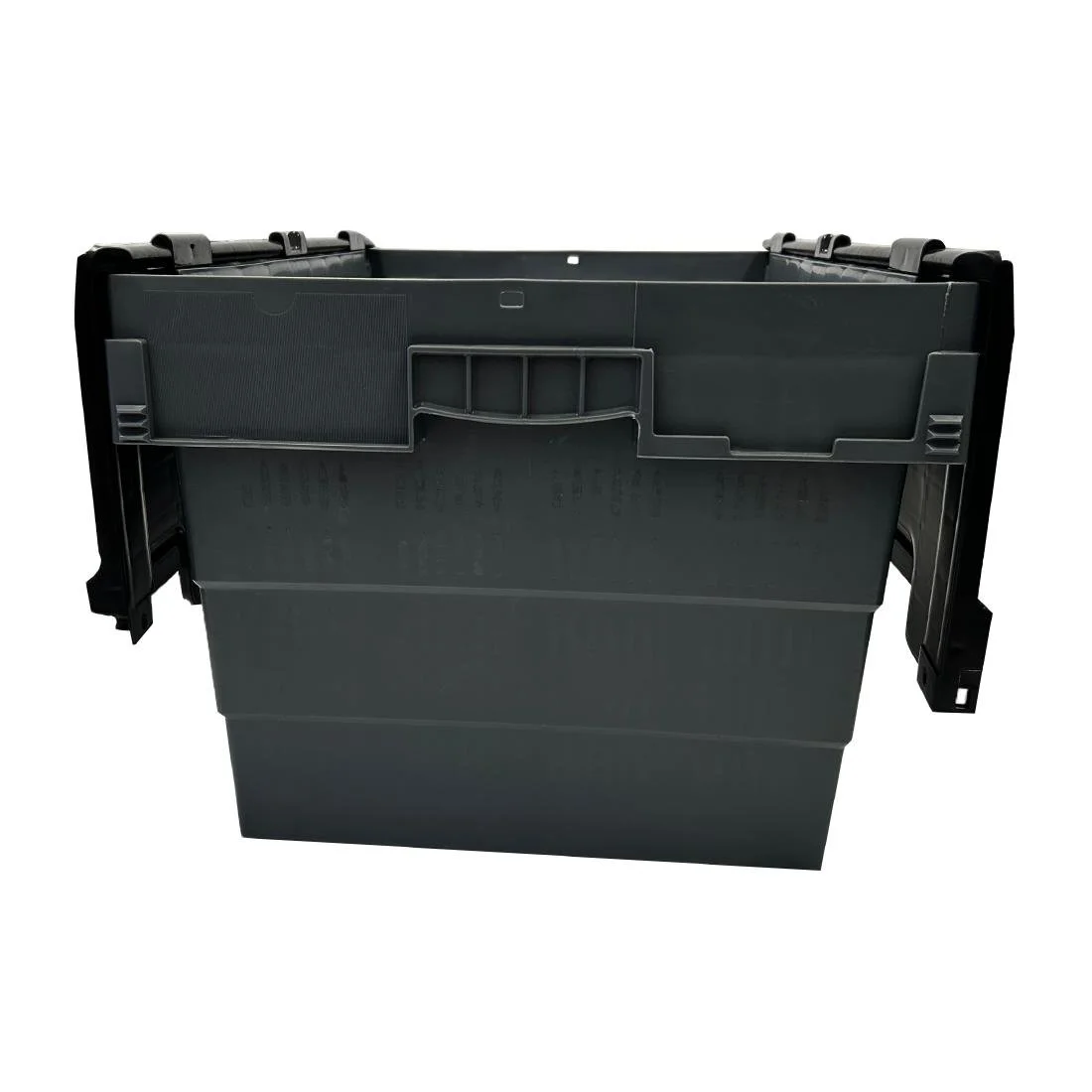 Vogue Plastic Transport Storage Crate with Attached Lid 600x400x320mm - Image 4
