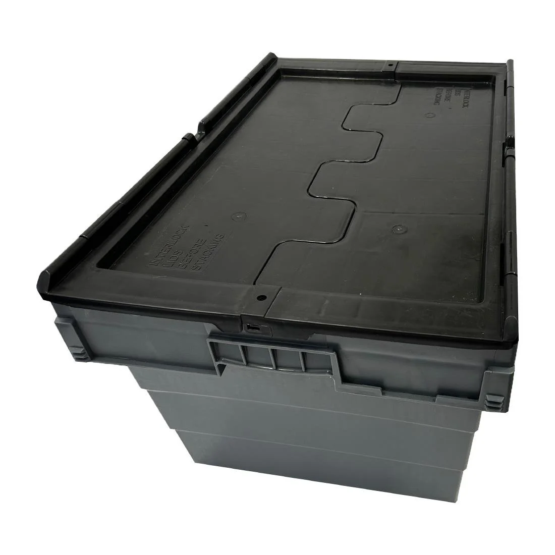 Vogue Plastic Transport Storage Crate with Attached Lid 600x400x320mm - Image 5