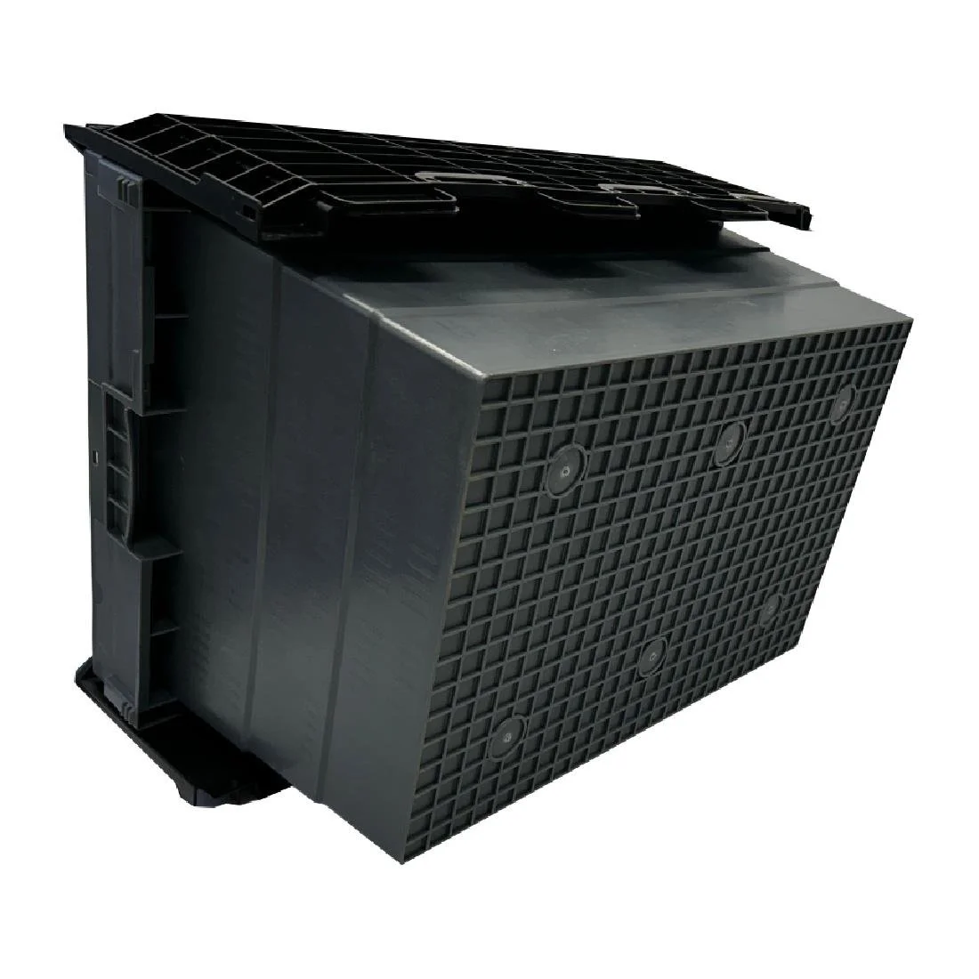 Vogue Plastic Transport Storage Crate with Attached Lid 600x400x320mm - Image 6