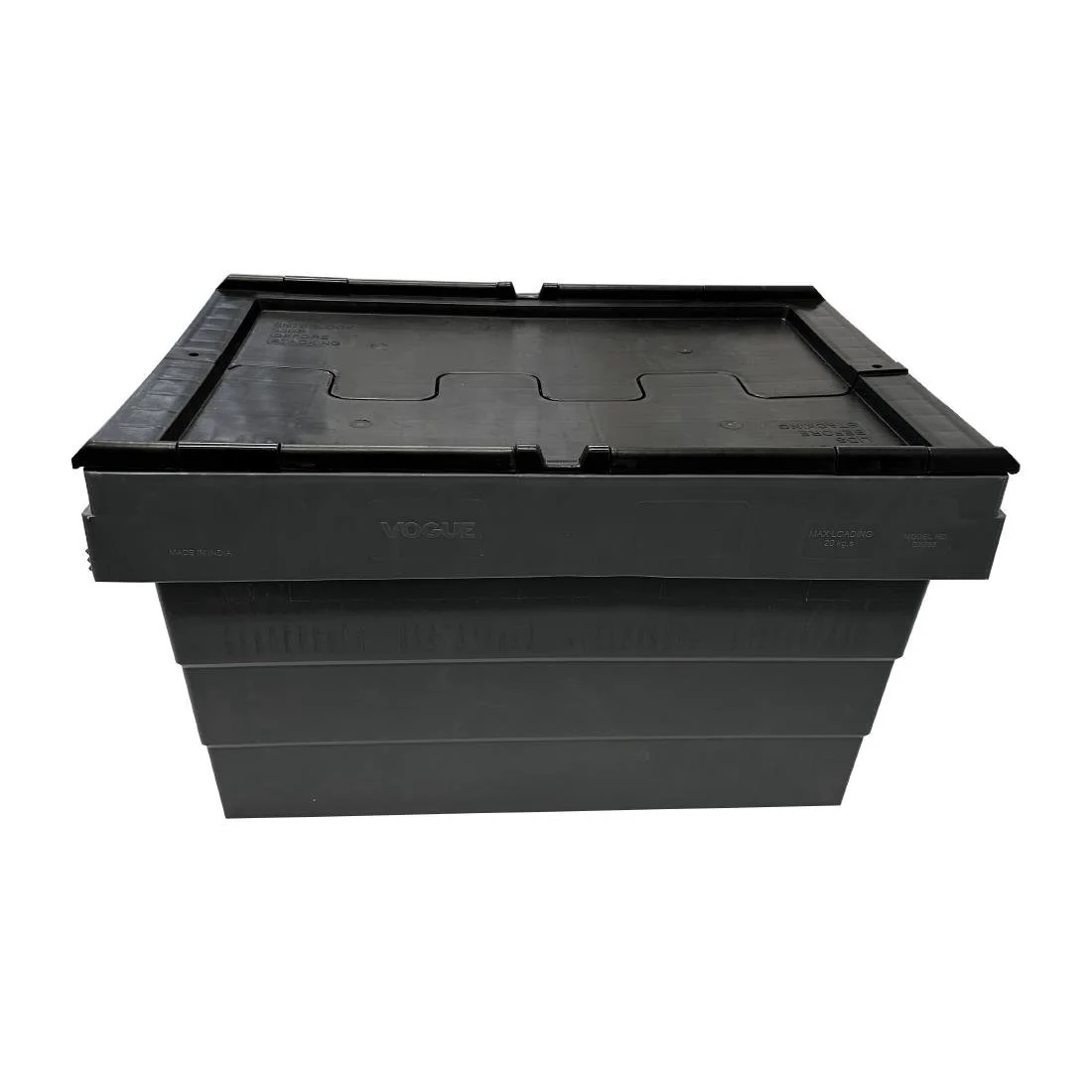 Vogue Plastic Transport Storage Crate with Attached Lid 600x400x320mm - Image 7