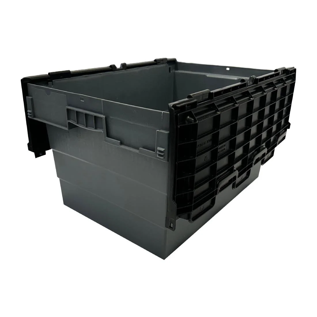 Vogue Plastic Transport Storage Crate with Attached Lid 600x400x320mm - Image 1