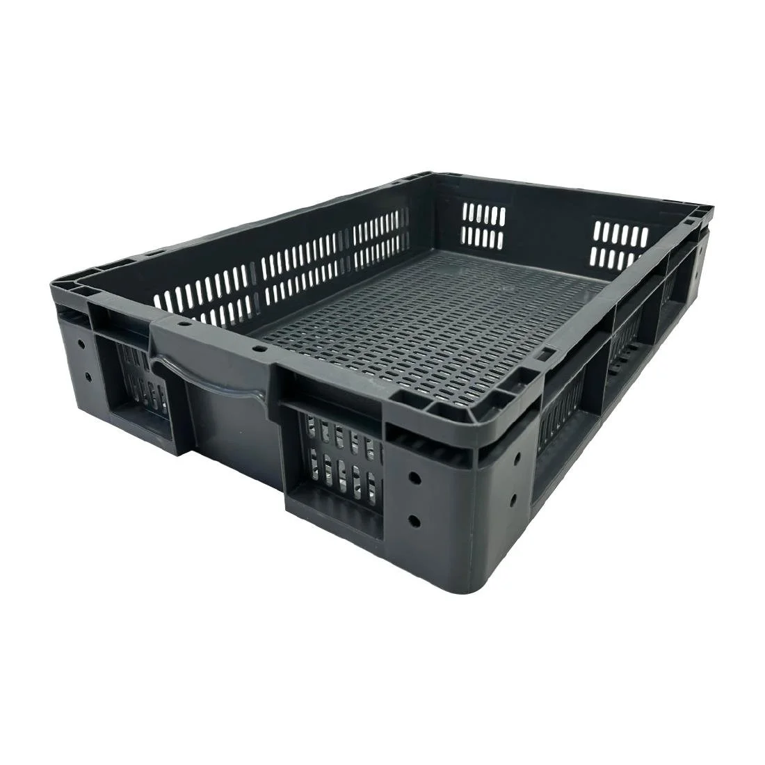 Vogue Perforated Plastic Storage Crate 600x400x120mm - Image 1